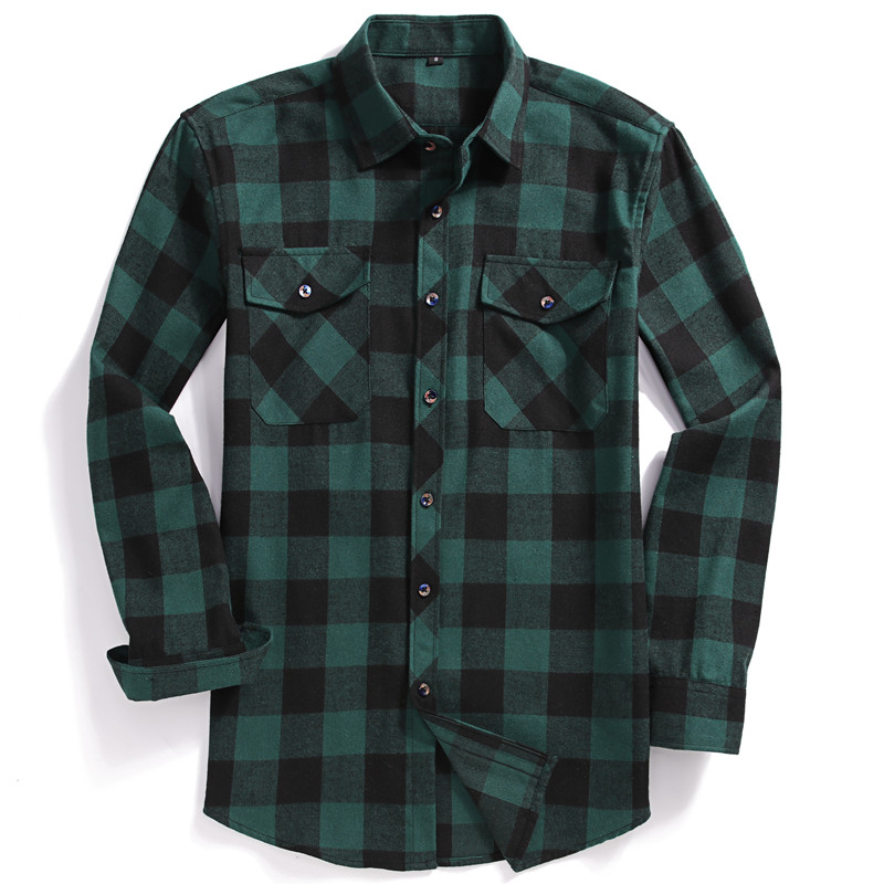 Flannel Shirt Lined - ฤดูใบไม้ร่วงผู้ชายแขนยาวลําลองเสื้อลายสก๊อตปกติ Fit คลาสสิกกระเป๋าคู่ออกแบบเสื้อนอก Man สีแดงสีเขียว