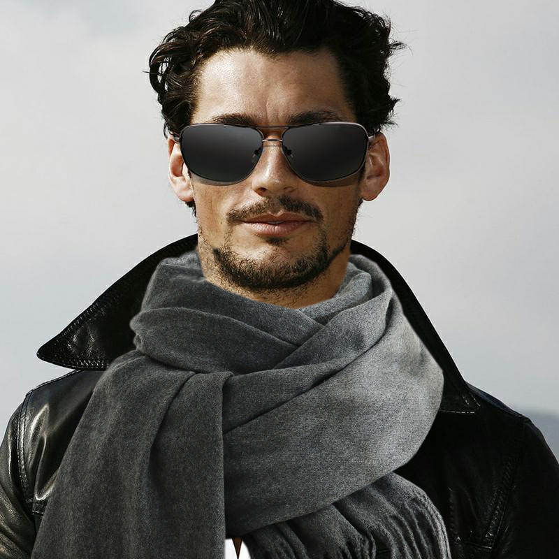 Wool Scarf Men - ผ้าพันคอแฟชั่นชายฤดูหนาว WARM Soft Skin Friendly ยาวผ้าพันคอพู่แคชเมียร์