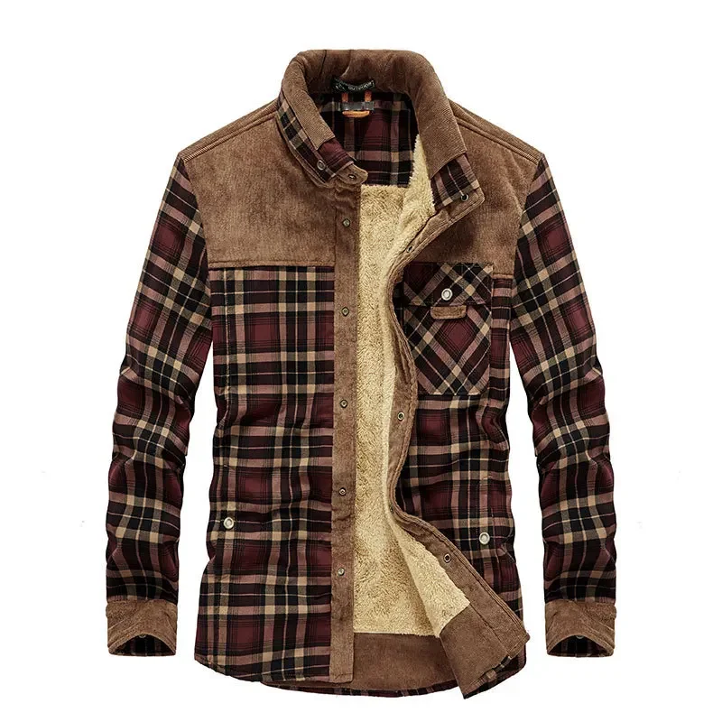 Flannel Shirt Lined - ผู้ชายลายสก๊อตเสื้อแจ็คเก็ตฤดูหนาวขนแกะเสื้อเสื้อผู้ชายผ้าฝ้ายสบายๆ Outerwear เสื้อแจ็คเก็ต4
