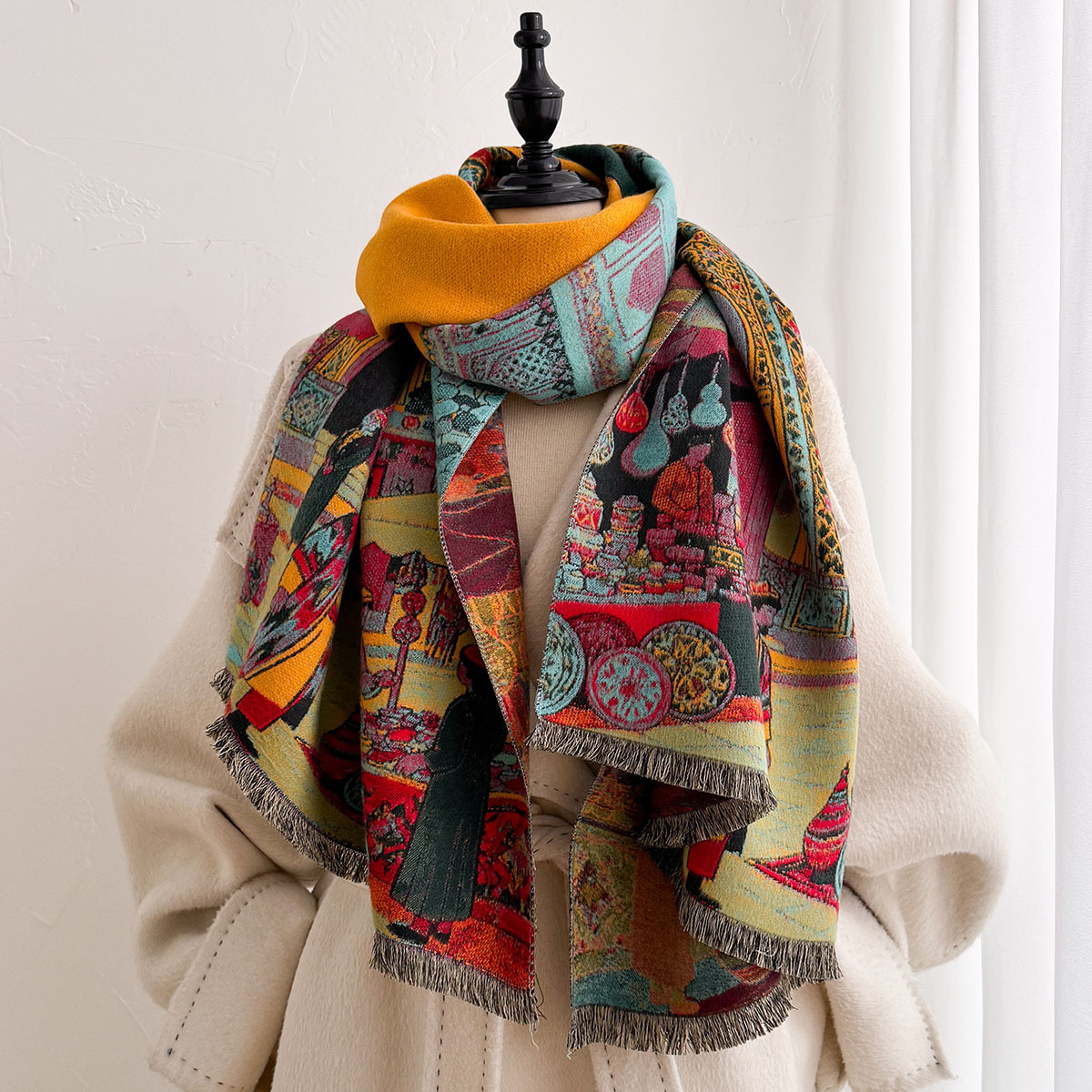 ผ้าพันคอแคชเมียร์เทียมสำหรับผู - Shawl Wrap Winter บทวิจารณ์และราคา