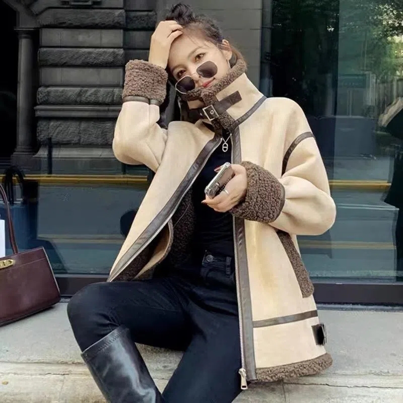 Lamb FUR Coat หญิงใหม่ฤดูใบไม้ - Wool Coat Peacoat บทวิจารณ์และราคา
